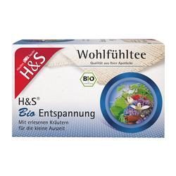 Die Teepackung zeigt Kräuter und das Wort "Entspannung".